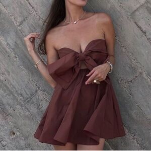 Zara Brown Strapless Dress